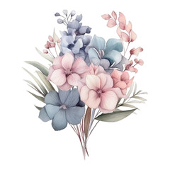 Illustration watercolor Bouquet of flowers and foliage on transparent background with png file. Cut out background.
