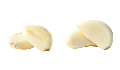 Front view set of fresh pounded garlic cloves in stack isolated with clipping path in png file...