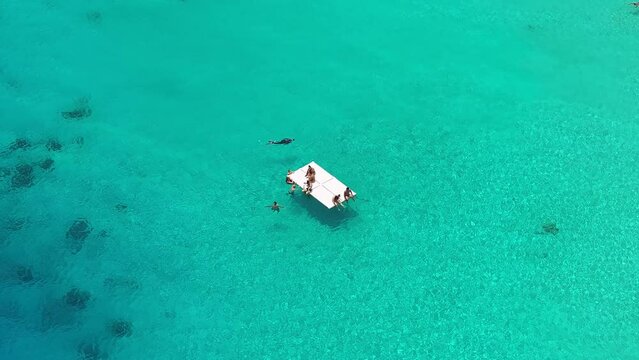 Floating Deck At Willemstad In Netherlands Curacao. Island Beach. Blue Sea Landscape. Willemstad At Netherlands Curacao. Tourism Background. Nature Seascape.