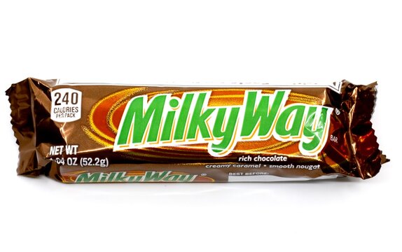 Milky Way brand candy bar. Invented in 1924, Milky Way is a chocolate-covered confectionery bar manufactured by Mars. Cleveland, Ohio, USA - April 5