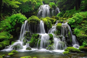Envision a lush waterfall cascading down moss-covered rocks, a natural wonder that thrives in the midst of spring