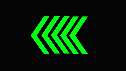 Right neon directional animation arrow icon, green color five arrow icon with black background.