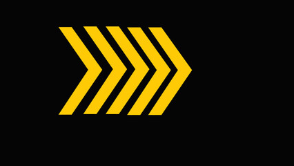 Left neon directional animation arrow icon, yellow color five arrow icon with black background.