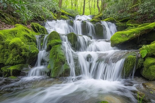 Envision a lush waterfall cascading down moss-covered rocks, a natural wonder that thrives in the midst of spring