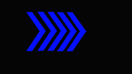 Left neon directional arrow icon,blue color five arrow icon with black background.
