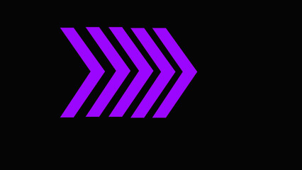 Left neon directional arrow icon,purple color five arrow icon with black background.