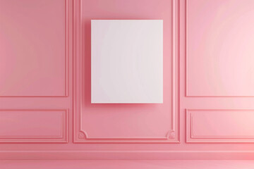 A white blank canvas hanging on a clean pink color wall