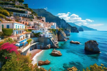 Edge of coastal town along Colorful landscape