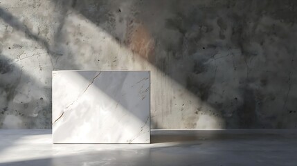 Generative AI : Minimal White Marble Table Corner with Shadow and Rose Gold Light Beam on Concrete Wall Background