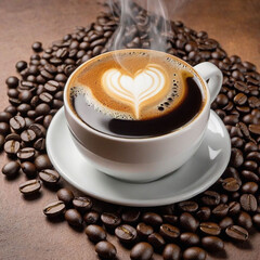 Coffee cup of hot coffee at coffee shop