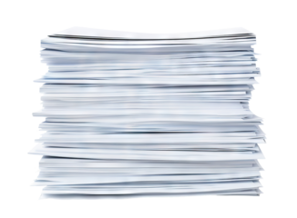 Towering stack of paperwork and files, cut out