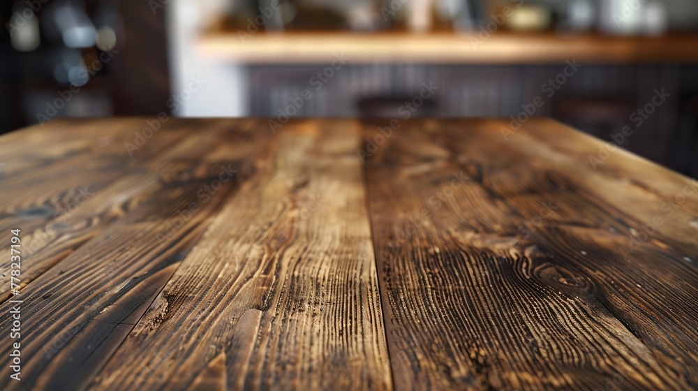 Aufkleber generative ai : closeup top wood table with blur background, for your photo montage or product displ
