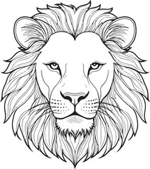 hand drawn lion face line art vector