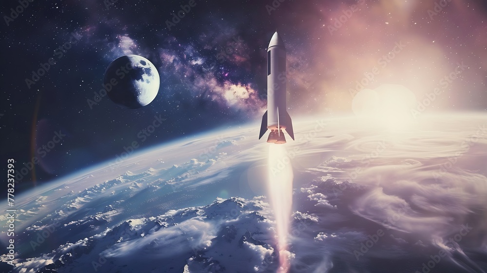 Aufkleber Generative AI : Futuristic Conceptual Photo. Startup Concept. Rocket Take-off and Released from Digital Tablet 