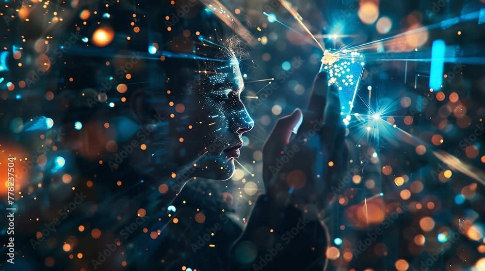 Aufkleber Generative AI : Metaverse and Blockchain Technology Concepts. Person with an Experiences of Metaverse Virtual World