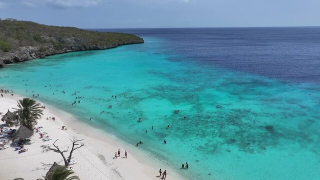 Cas Abao Beach At Willemstad In Netherlands Curacao. Island Beach. Blue Sea Landscape. Willemstad At Netherlands Curacao. Tourism Background. Nature Seascape.
