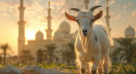 Obraz premium Goat Qurban Eid al adha mubarak festival islamic background Generated with Ai Tools