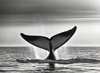 Fototapeta premium Tail of an orca coming out of the sea