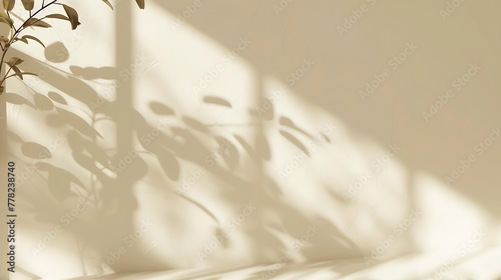 Poster Generative AI : Minimalistic abstract gentle light beige background with light andand intricate shadow from the window