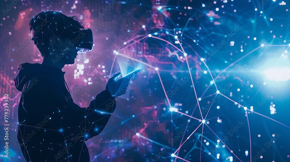 Aufkleber Generative AI : Metaverse and Blockchain Technology Concepts. Person with an Experiences of Metaverse Virtual World