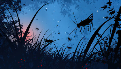 The chirping of crickets filled the night with a symphony of nature sounds - obrazy, fototapety, plakaty