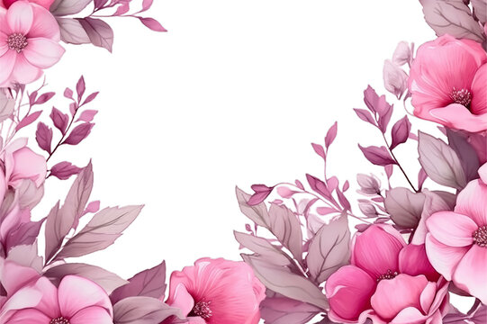 Illustration watercolor Floral Blossom Background with Leaves, floral border, on transparent background with png file. Cut out background.