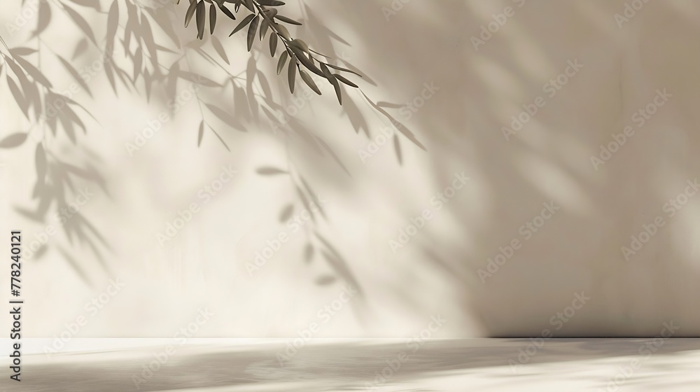 Poster Generative AI : Minimalistic abstract gentle light beige background with light andand intricate shadow from the window