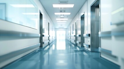 Generative AI : blur background of modern hospital ICU corridor interior, medical and healthcare concept