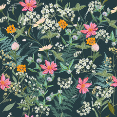 Fashion province vector hand drawn pattern with flowers and herbs