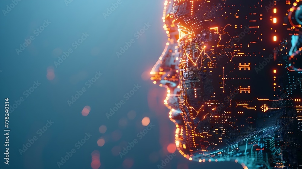 Poster Generative AI : Big data and artificial intelligence concept. Machine learning and cyber mind domination concept