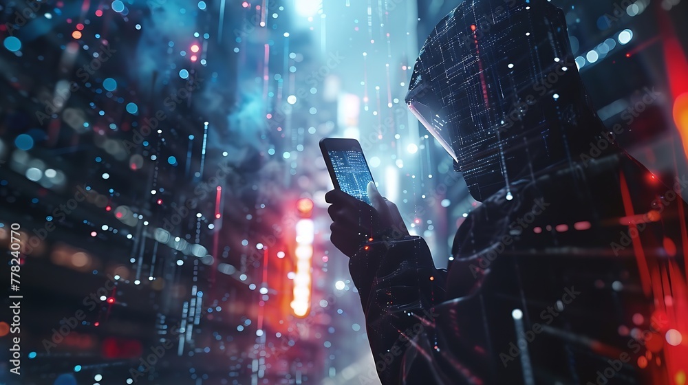 Poster Generative AI : Metaverse and Blockchain Technology Concepts. Person with an Experiences of Metaverse Virtual World