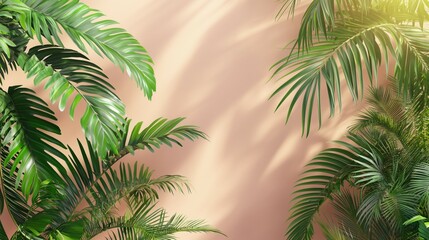 Fototapeta premium Leaves background for product display, light and shadow, 3d