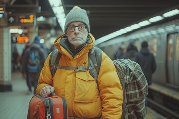 A taxi cab driver assisting passengers with luggage at a busy train station