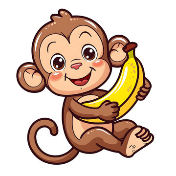 funny cute young little monkey with banana