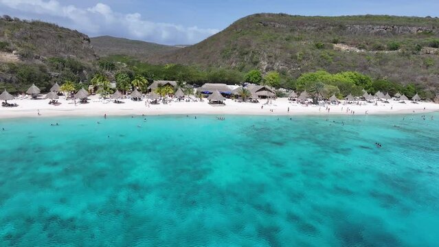 Cas Abao Beach At Willemstad In Netherlands Curacao. Island Beach. Blue Sea Landscape. Willemstad At Netherlands Curacao. Tourism Background. Nature Seascape.
