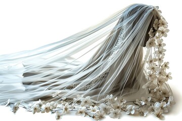 Ethereal Veil of Blossoms. White or PNG Transparent Background..