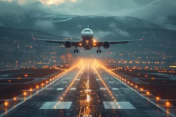 Fotobehang Airplane Takeoff Jet airplane taking off from a busy airport runway © create