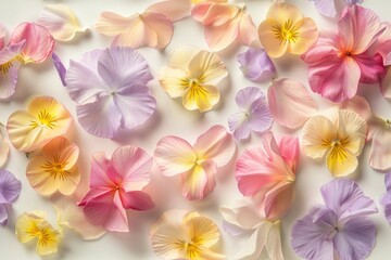 Colorful Stacked Pansies Background in Pink, Yellow and Purple Tones