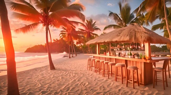 Sunset Sips, Relaxing with a Drink at a Beach Bar Paradise