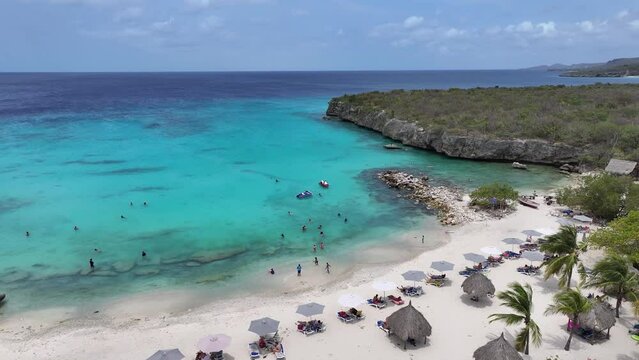 Daaibooi Beach At Willemstad In Netherlands Curacao. Beach Landscape. Caribbean Island. Willemstad At Netherlands Curacao. Seascape Outdoor. Nature Tourism.