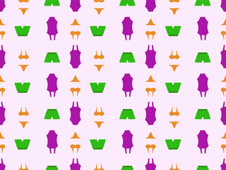 Seamless pattern made of swimsuits for any gender. Light (pastel) pink background (backdrop). Vector illustartion.