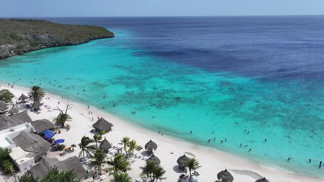 Cas Abao Beach At Willemstad In Netherlands Curacao. Beach Landscape. Caribbean Island. Willemstad At Netherlands Curacao. Seascape Outdoor. Nature Tourism.