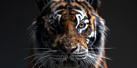 Head of tiger Sumatra closeup with dark blue