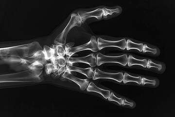 X-ray image shows bones of human hand on black background AI Generative
