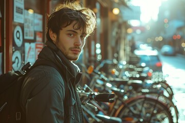 Obraz premium Bike Valet Service Attendant assisting with a bike at a valet service station