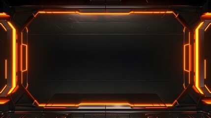 Obraz premium Streamlined black and orange live stream overlay video screen interface frame layout, striking orange border game overlay video screen frame for captivating live presentations