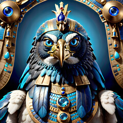 Horus was depicted mainly with the head of a falcon and the body of a human.
It has also been associated with many other symbols, such as the falcon, the eye, the scepter, and the ankh. - obrazy, fototapety, plakaty