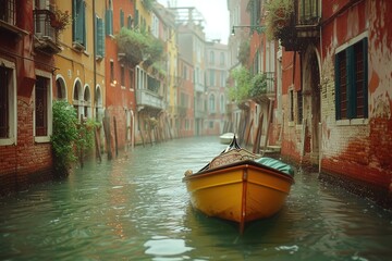 Canal Gondola Ride Romantic gondola ride through picturesque urban canals - obrazy, fototapety, plakaty