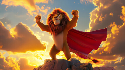 Proud Lion with Superhero Cape