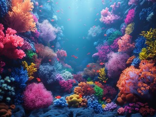 Fototapeta na wymiar coral reef teeming with marine life, vibrant colors of corals, fish, and underwater plants